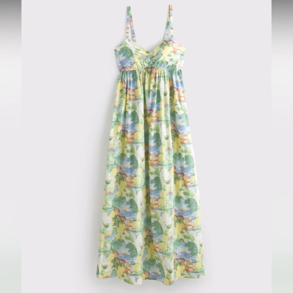 Abercrombie & Fitch Sweetheart Babydoll Maxi Dress Yellow Print